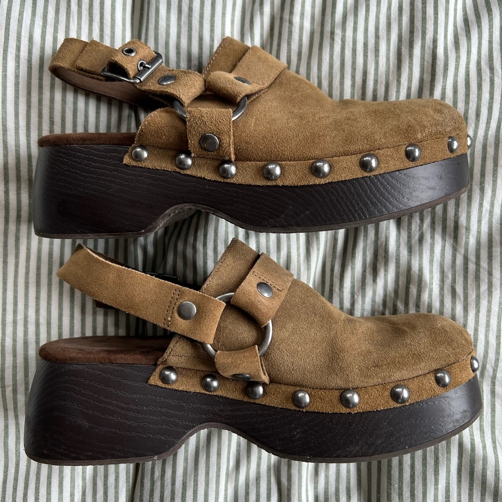 Pull&Bear Suede Studded Platform Clogs - image 1